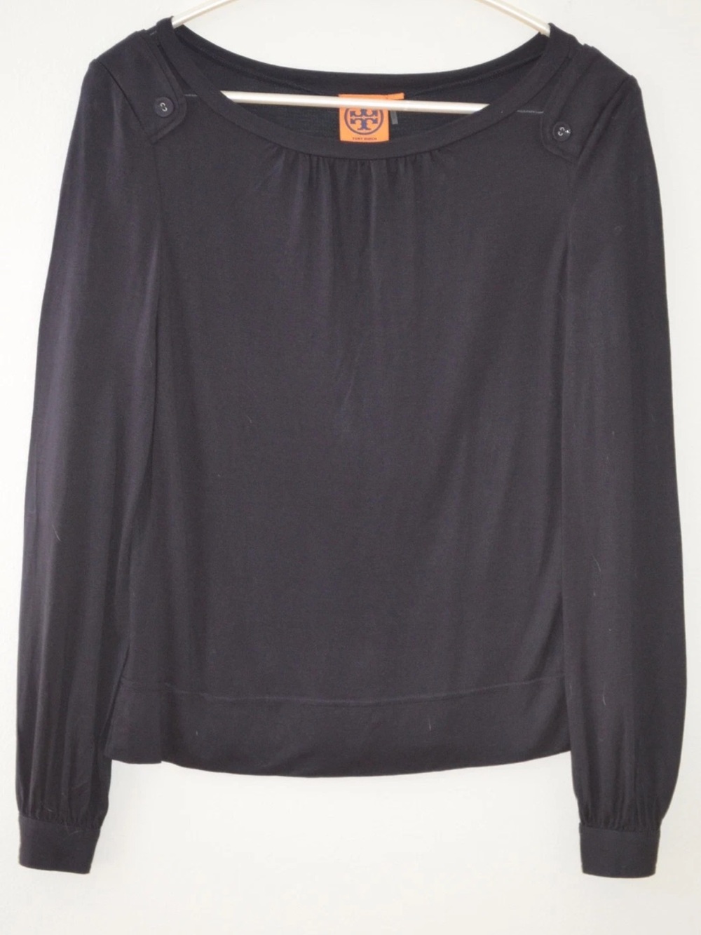 Tory Burch Blue Long Sleeve 100% Silk Scoop Neck Blouse Size Small